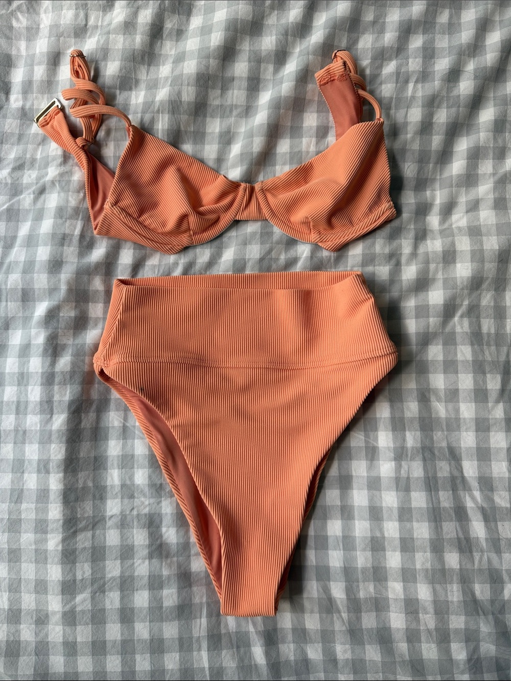 Beach Riot Ribbed High Waist Peach Bikini Set